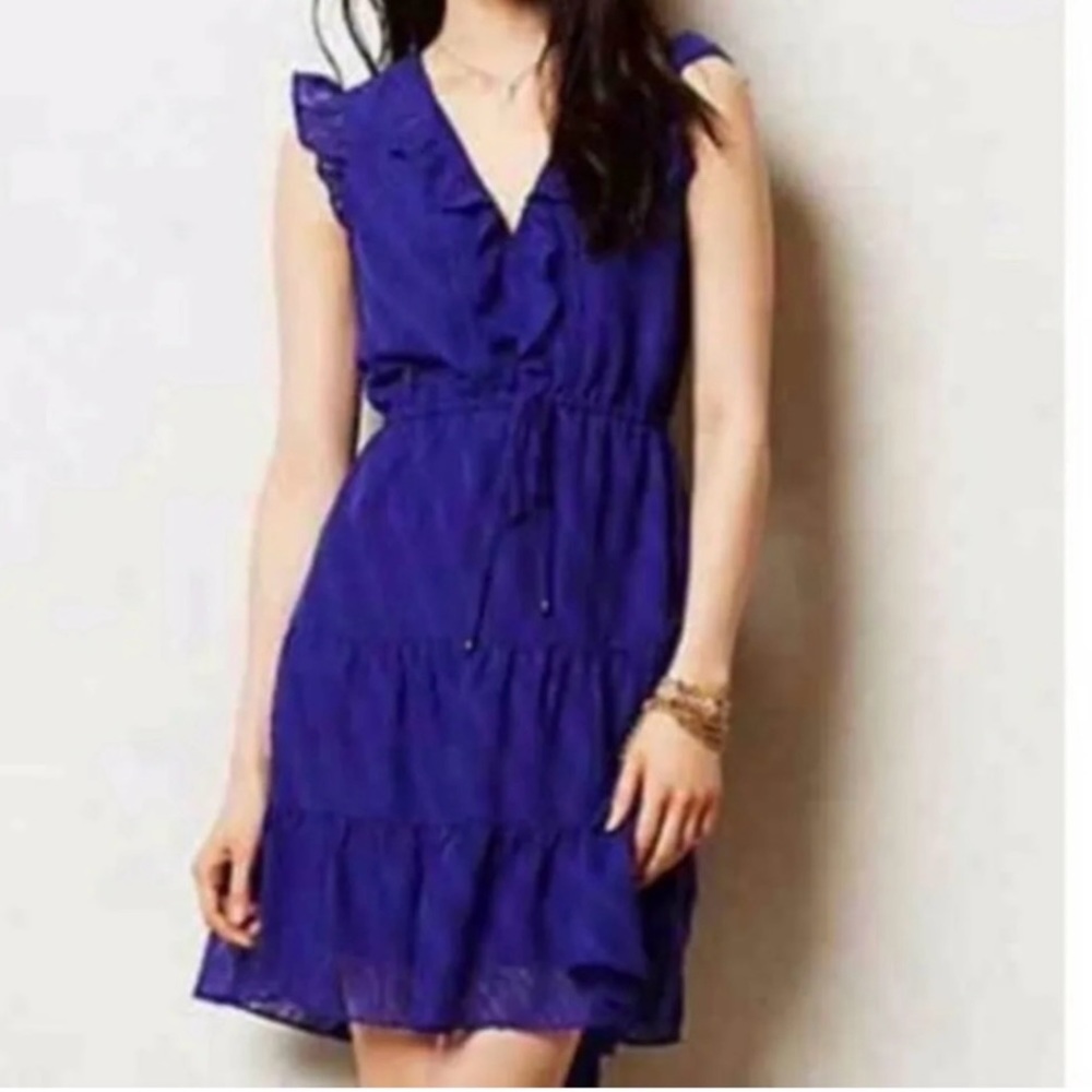 Anthropologie HD in Paris Cobalt Blue Tiered
Mini Dress - Size 2